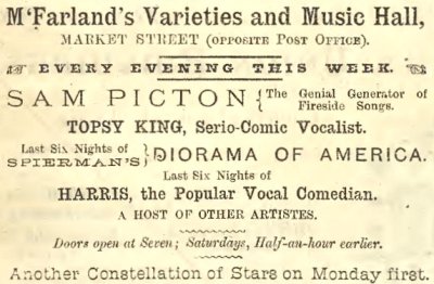 An Advertisement for M'Farland's Varieties and Music Hall - From the Bon Accord Newspaper, 20th of March 1886 - Courtesy Brian Kennedy.