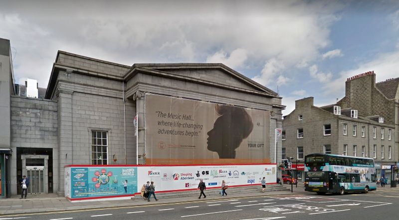 A Google StreetView Image of the Aberdeen Music Hall whilst undergoing refurbishment in 2017/18 - Click to Interact.