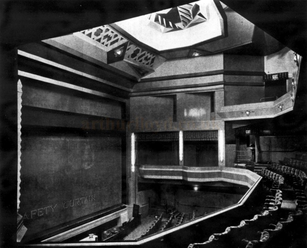 The Auditorium and Safety Curtain of the Adelphi Theatre when it first opened in 1930 - From The Architect's Journal, 3rd of December 1930.