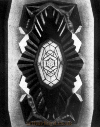 The panel in the ceiling of the auditorium has a silver and glass centrepiece designed to give different lighting effects, and is decorated in colours from green to gold - From The Architect's Journal, 3rd of December 1930.