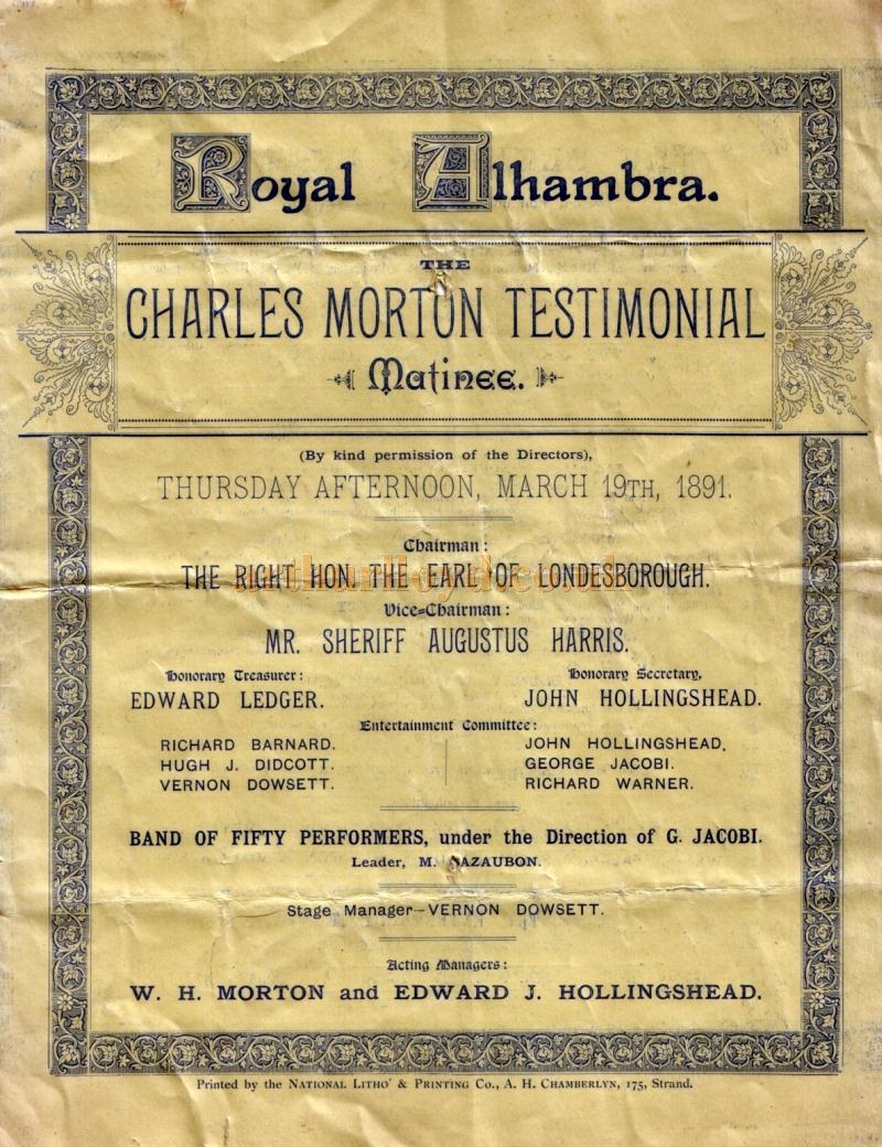 Charles Morton's Testimonial Matinee at The Royal Alhambra Theatre March 19th, 1891