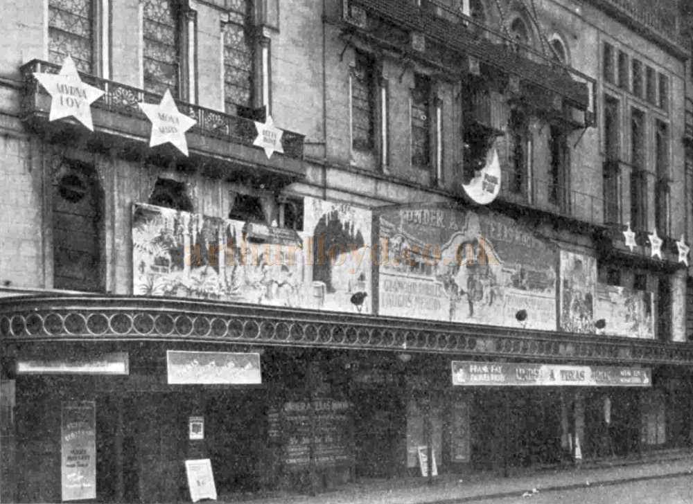 The Alhambra Theatre Frontage displaying Advertising for the Film 'Under a Texas Moon' in 1930 - From the Bioscope, 28th of May 1930.