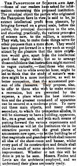 An article on the proposed Panopticon - From 'The Builder' Vol 8, 1850