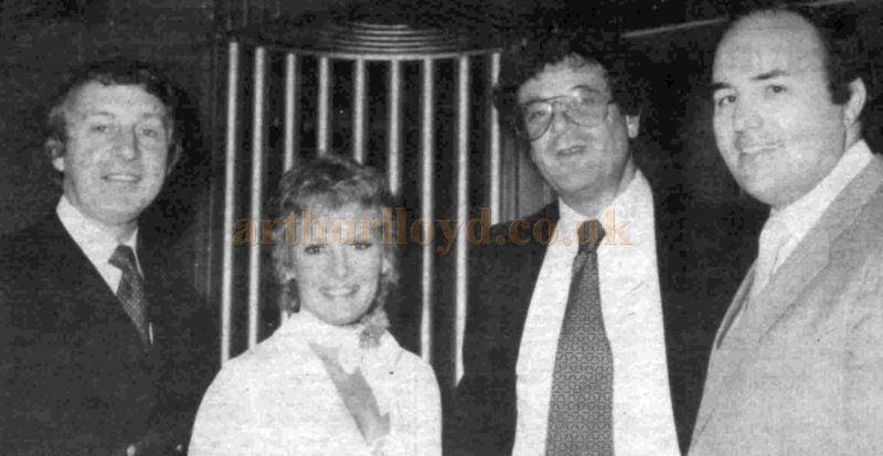 After making the first announcement of the new production of 'The Sound of Music' four very interested parties pose for cameraman Doug McKenzie in the foyer of the Apollo Victoria, Ross and Petula have been joined by Claude Wolff, Petula's husband, and Apollo Leisure UK's Managing Director, Paul Gregg - From the Stage Newspaper, 11th December 1980.