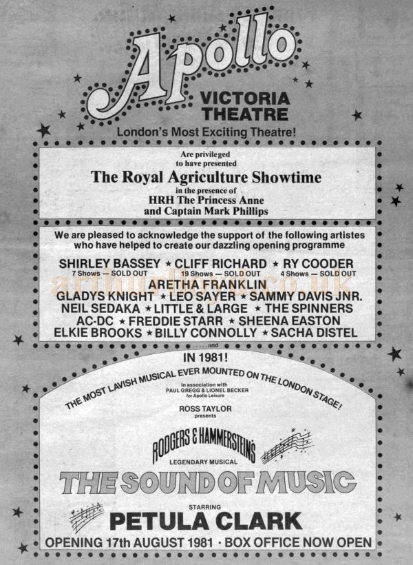 An Advertisement for the Apollo Victoria - From the Stage Newspaper, 11th December 1980.
