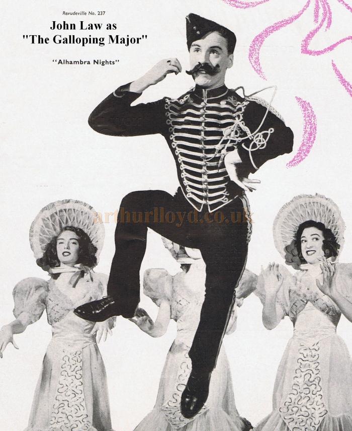 John Law impersonating the Music Hall star George Bastow performing 'The Galloping Major.' John shared this role at the Windmill with Bruce Forsyth - Courtesy Margaret Law.
