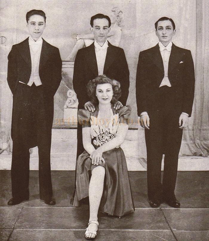JOHN LAW 1927-2002 - From Revudeville 174, 1944. John Law is on the left age 17. Others in the picture are Ron Perriam, Jean Baron and Raymond Waters - Courtesy Margaret Law.