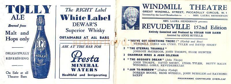 The Windmill Theatre Wartime Revudeville Programme 152nd Edition