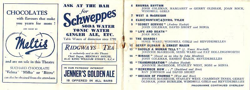 The Windmill Theatre Wartime Revudeville Programme 152nd Edition