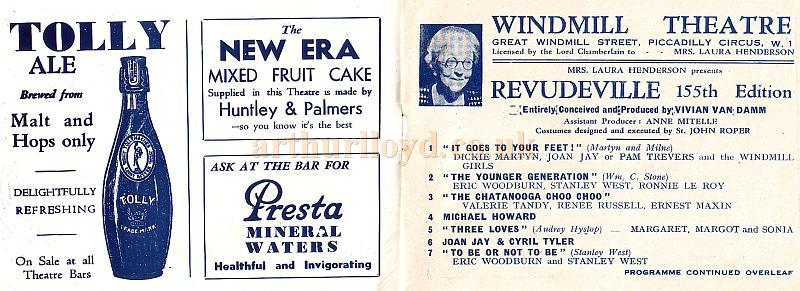 The Windmill Theatre Wartime Revudeville Programme 155th Edition