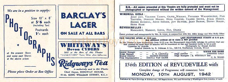 The Windmill Theatre Wartime Revudeville Programme 155th Edition