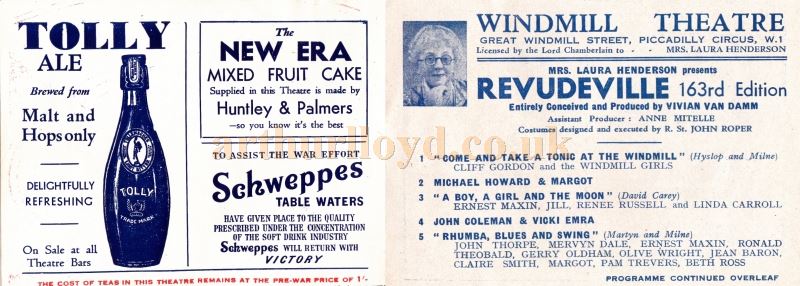 The Windmill Theatre Wartime Revudeville Programme 163rd Edition