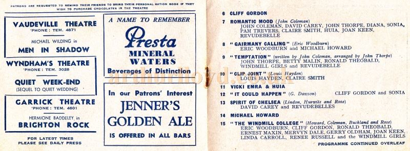 The Windmill Theatre Wartime Revudeville Programme 163rd Edition