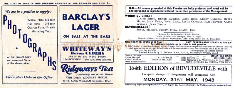 The Windmill Theatre Wartime Revudeville Programme 163rd Edition