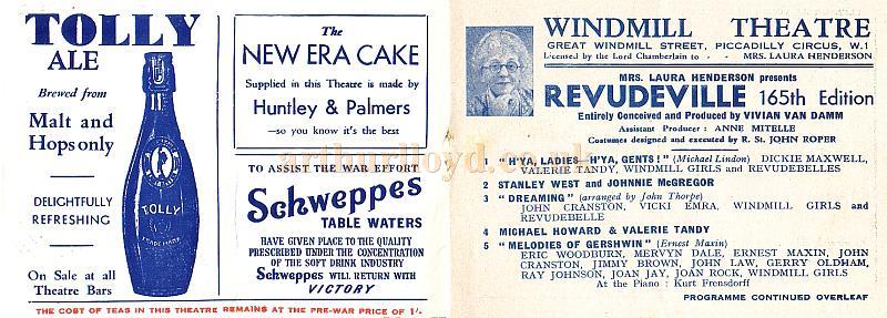 The Windmill Theatre Wartime Revudeville Programme 165th Edition