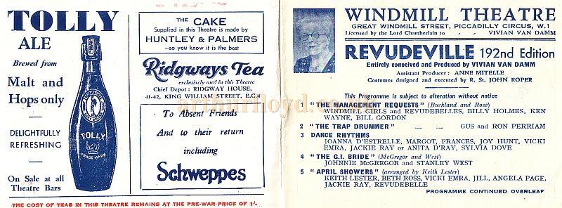 The Windmill Theatre Wartime Revudeville Programme 192nd Edition