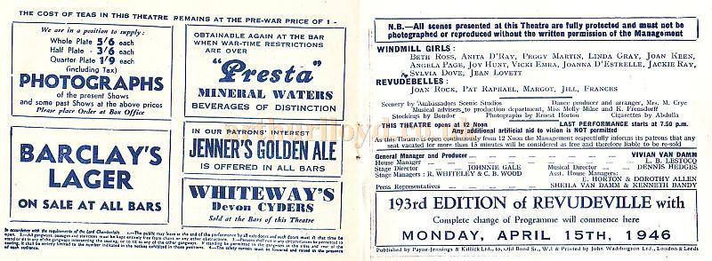 The Windmill Theatre Wartime Revudeville Programme 192nd Edition