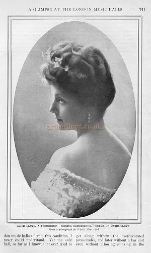 Alice Lloyd, A prominent "Singing Comedienne" sister of Marie Lloyd. From a photograph by White, New York.