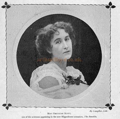 Mrs Gertrude Scott, one of the actresses appearing in the new Hippodrome sensation, The Bandits.