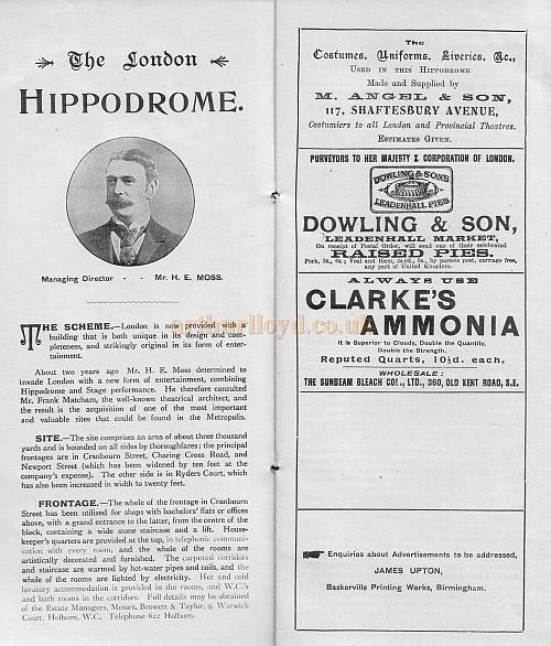 A London Hippodrome Programme from July 30th 1900