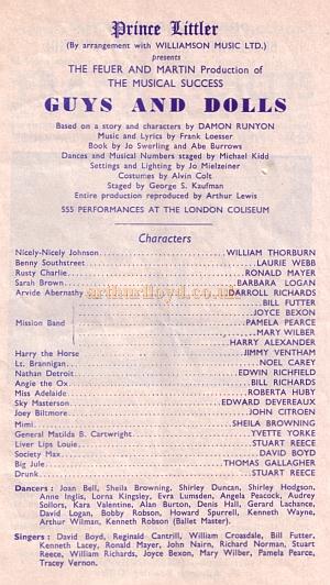 A programme for 'Guys and Dolls' at the Odeon Theatre, Southend in 1955 - Kindly donated by Jan Davies.