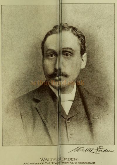 A Portrait of Walter Emden from a double page spread of Contemporary British Architects published in the Building News and Engineering Journal, June 20th 1890.
