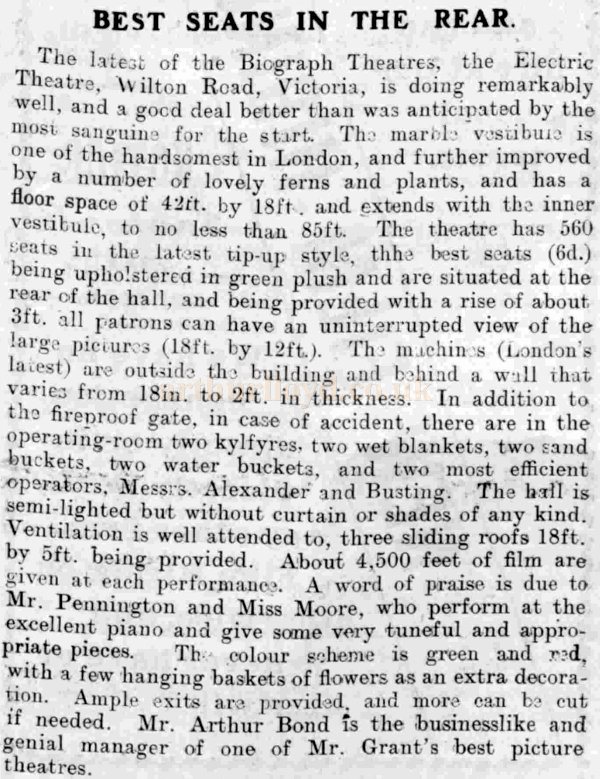 A Review of the new Electric Theatre, Victoria - From The Bioscope, 17th of June 1909.