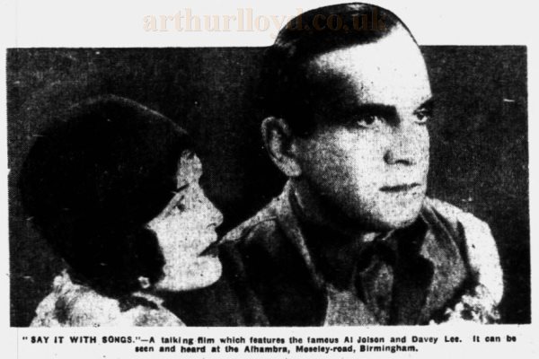 An Image of Al Jonson and Davey Lee in 'Say it with songs' at the Alhambra Cinema, Birmingham in 1930 - From the Birmingham Weekly Mercury, 11th of May 1930.