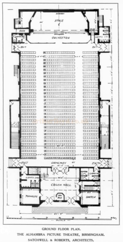 Satchwell & Roberts Ground Floor Plan of the Alhambra Cinema, Birmingham - From the Academy Architecture and Architectural Review of 1929. 