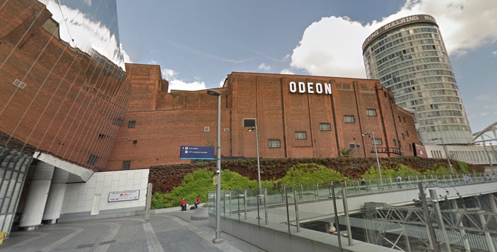 A Google StreetView Image of the Side Elevation of the Odeon Cinema, Birmingham, formerly the Paramount Theatre in July 2017 showing very nicely the Theatre's massive proportions - Click to Interact.