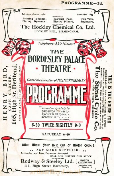 A Programme Cover for the London players in one act plays of the Grand Guignol at the Bordesley Palace Theatre in September 1922 - Courtesy Robert Thompson.