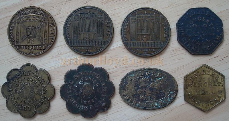 The front of eight Music Hall Tokens from Holder's Grand Concert Hall, Birmingham - Kindly sent in by Lynn Stratton 