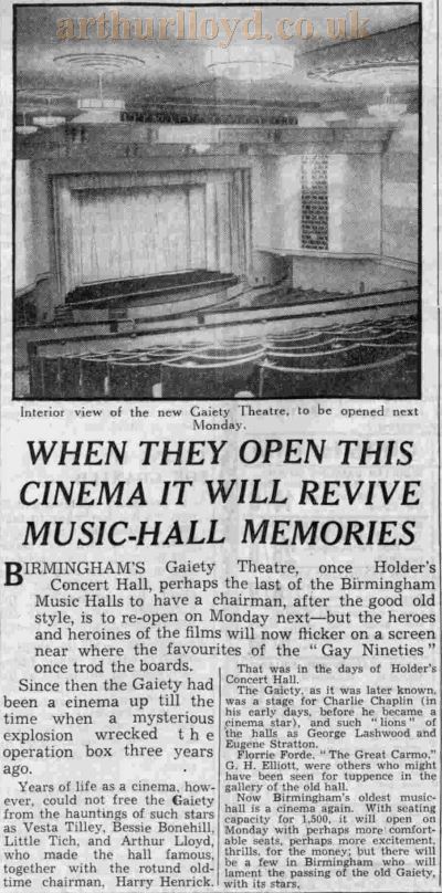 The Evening Dispatch reports on the new ABC Gaiety Cinema, Birmingham on the 15th of December 1939.