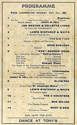 A programme from the Birmingham Hippodrome for the week of November 24, 1930, compliments of Phil Posner