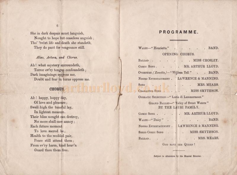 A programme for Holder's Grand Concert Hall during the management of T. Gardner & Co - Courtesy Ian Gibb