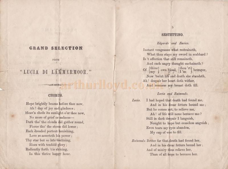 A programme for Holder's Grand Concert Hall during the management of T. Gardner & Co - Courtesy Ian Gibb