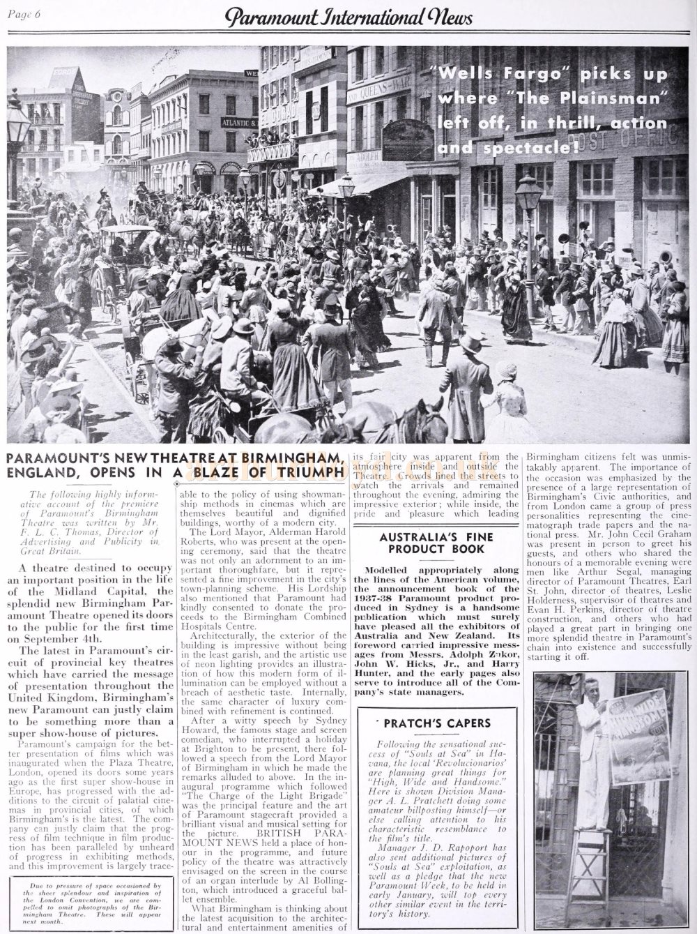 An Article on the Opening of the Birmingham Paramount Theatre in 1937 - From Paramount International News 1937.