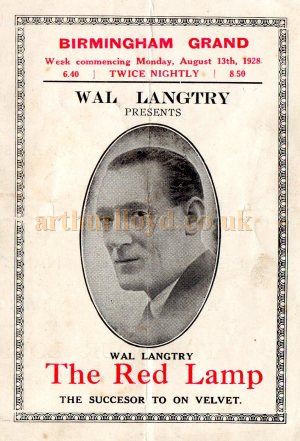 A programme for 'The Red Lamp' in 1928 at the Grand Theatre, Birmingham - Courtesy Peter Lawson.