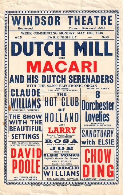 A Flyer for a Variety Show at the Windsor Theatre, Bearwood in May 1948 - Courtesy Simon Moss, stagememories.