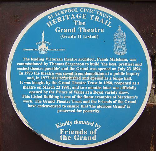 Frank Matcham and the Grand Theatre, Blackpool - Courtesy Philip Paine. - Click for a  page on Commemorative Plaques 