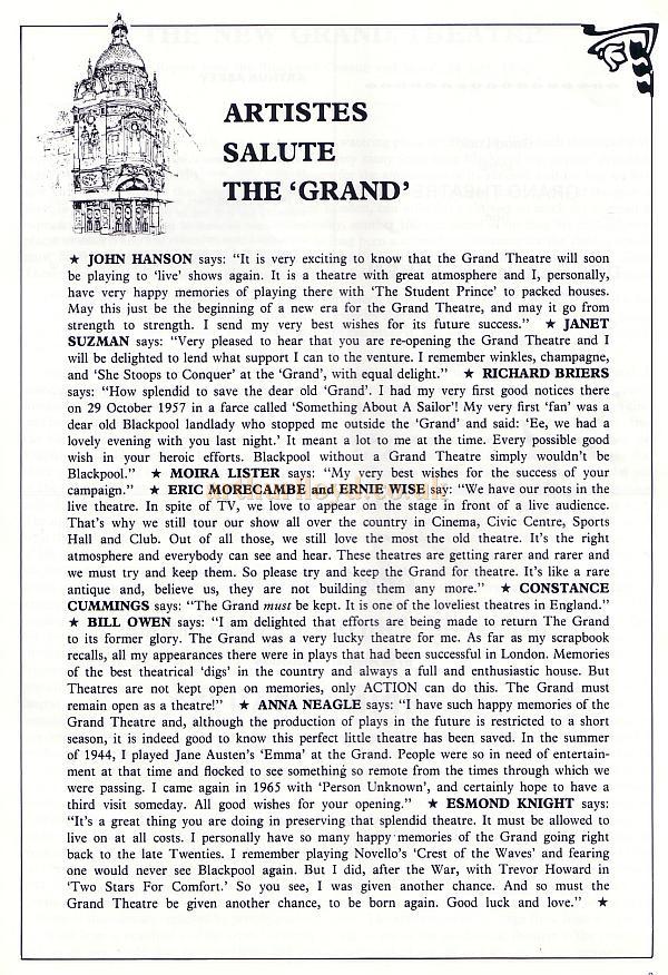 A Programme for the reopening of the Blackpool Grand Theatre on the 25th July 1977 