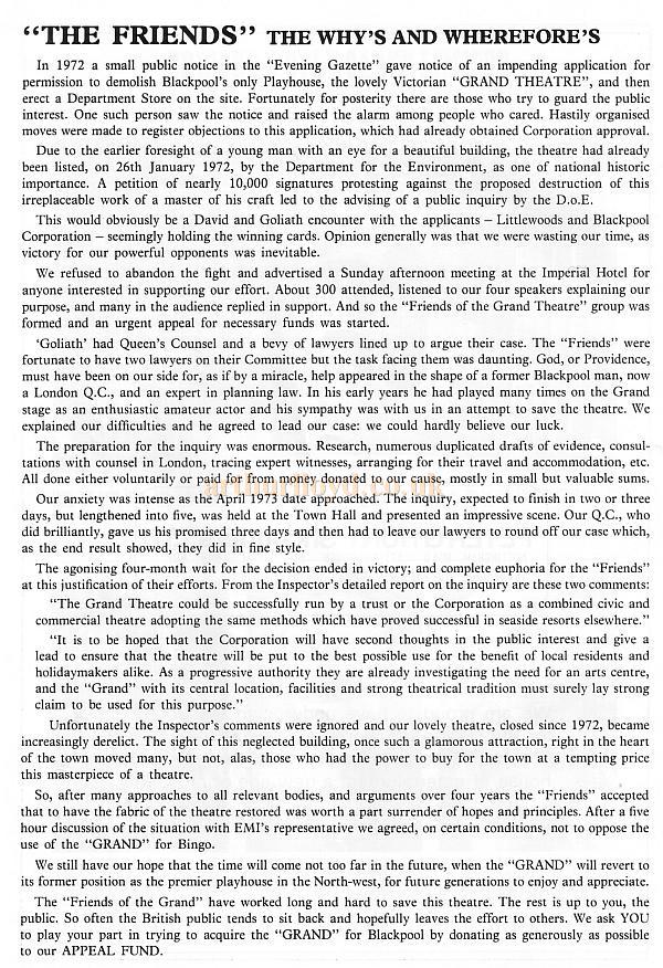 A Programme for the reopening of the Blackpool Grand Theatre on the 25th July 1977 