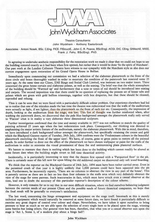 A Programme for the reopening of the Blackpool Grand Theatre on the 25th July 1977 