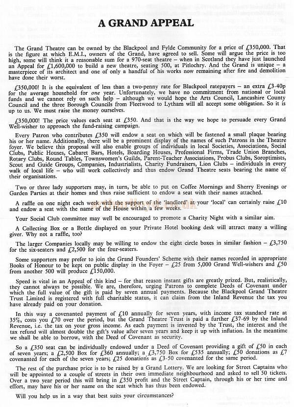 A Programme for the reopening of the Blackpool Grand Theatre on the 25th July 1977 