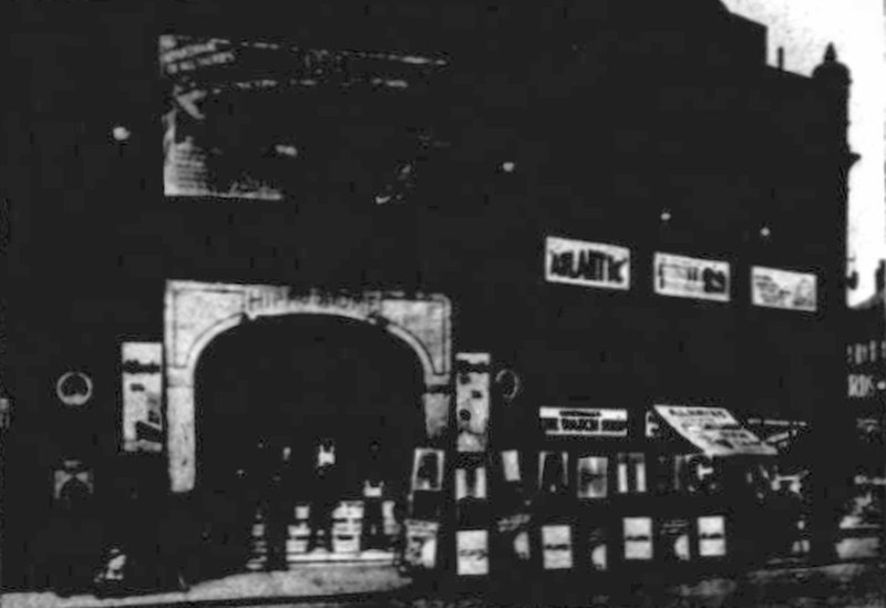 A Publicity Stunt involving a group of 'Sandwichmen' parading outside the Blackpool Hippodrome to advertise the Warner film 'Atlantic' there in April 1930 - From the Kinematograph Weekly, 10th of April 1930.
