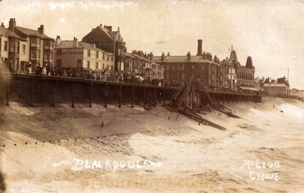 The Blackpool Promenade in the 1890s showing Roberts' Central Oyster Rooms to the Prince of Wales Theatre in a photograph by the Crewe Photographer and Newsagent Joe McLeod - Courtesy Joe McLeod (Mike Christelow Collection).