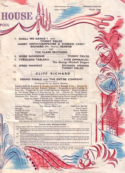 A programme for 'The Big Show' of 1961 at the Blackpool Opera House - Courtesy Roy Cross