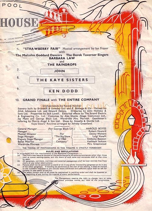 A programme for 'The Big Show' of 1962 at the Blackpool Opera House - Courtesy Roy Cross