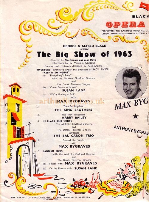 A programme for 'The Big Show' of 1963 at the Blackpool Opera House - Courtesy Roy Cross