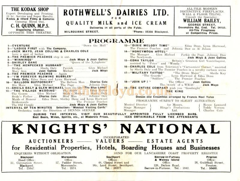 A Programme for Feldman's Theatre, Blackpool in the 1950s